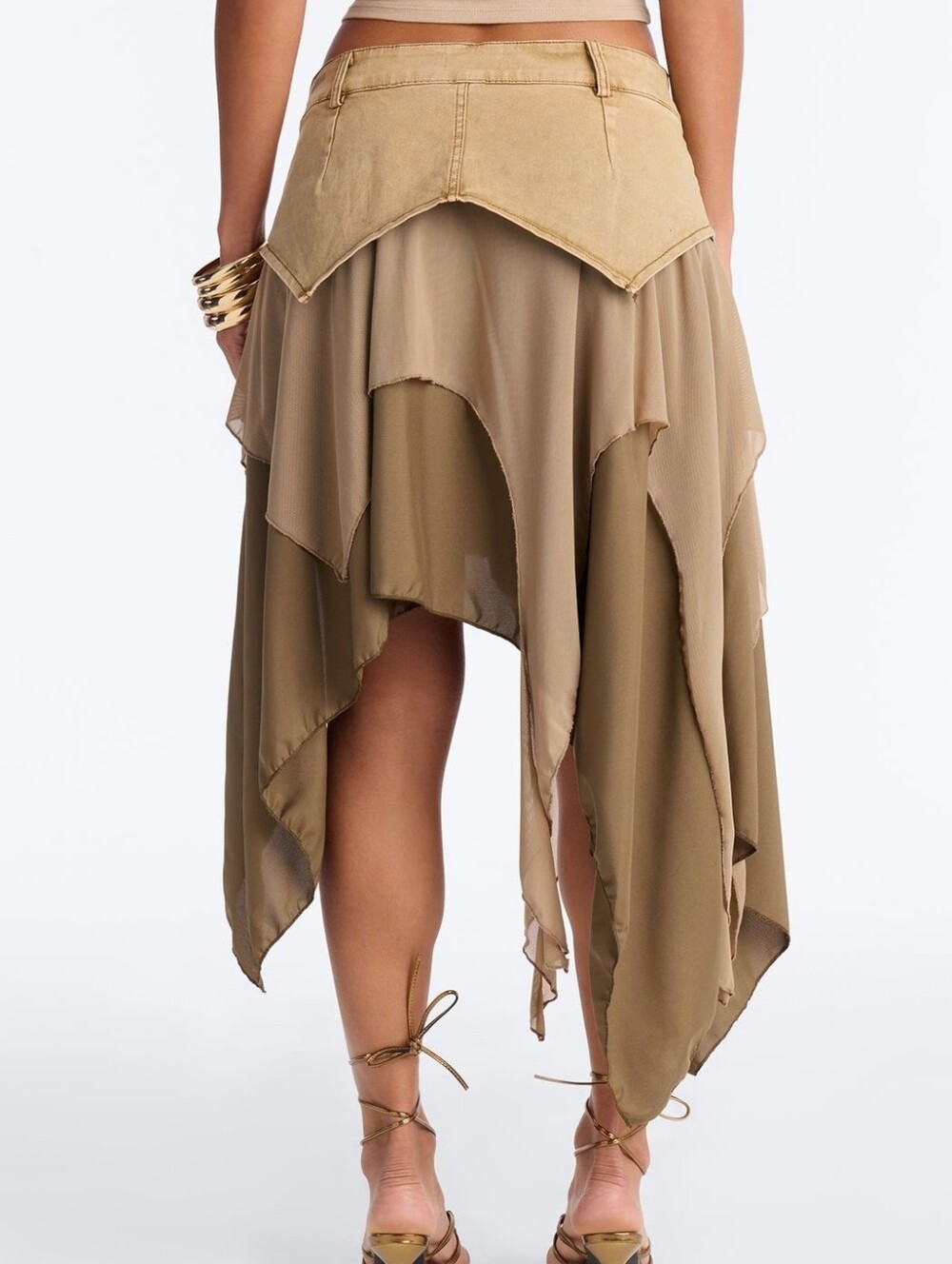 Flowy Asymmetrical Chiffon Layered Skirt - Tan